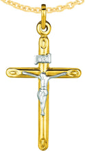 Load image into Gallery viewer, 14k Yellow Gold 1.7&quot; or 1.2&quot; Classic Cylinder Tube INRI Jesus Crucifix Two-Tone Cross Charm Pendant with optional Adjustable Chain Necklace

