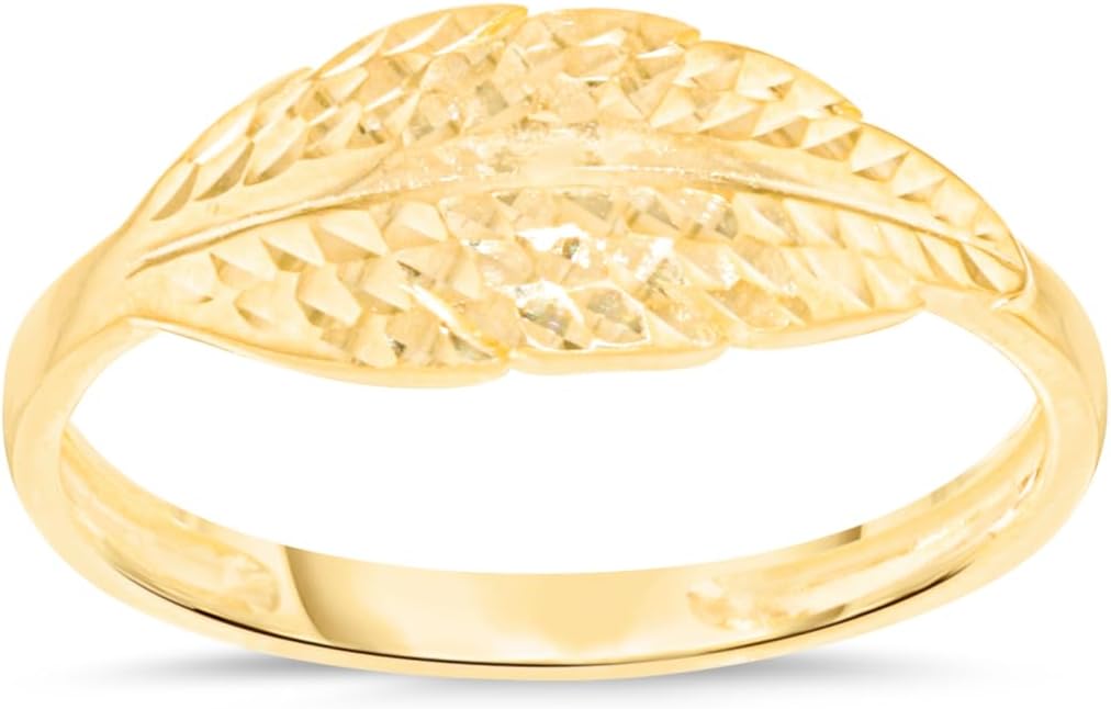 10k Yellow Gold Feather Ring, Size 3-11