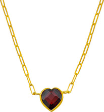 Load image into Gallery viewer, Floreo 14k Yellow Gold Paperclip Chain Heart Gemstone Necklace 18 Inch
