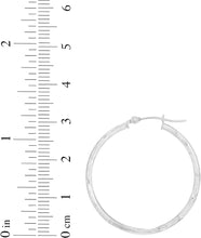 Load image into Gallery viewer, 14k White Gold 2mm x 25mm, 30mm or 45mm Diamond Cut Hoop Earrings
