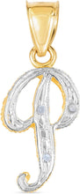 Load image into Gallery viewer, 10k Yellow Gold and White Gold Two-Tone 21.5mm Cursive Personalized Alphabet A-Z Initial Pendant with Optional 1.1mm Solid Cable Chain, 18 Inch
