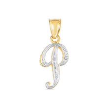 Load image into Gallery viewer, 10k Yellow Gold and White Gold Two-Tone 21.5mm Cursive Personalized Alphabet A-Z Initial Pendant with Optional 1.1mm Solid Cable Chain, 18 Inch
