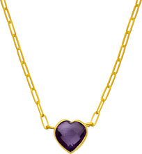Load image into Gallery viewer, Floreo 14k Yellow Gold Paperclip Chain Heart Gemstone Necklace 18 Inch

