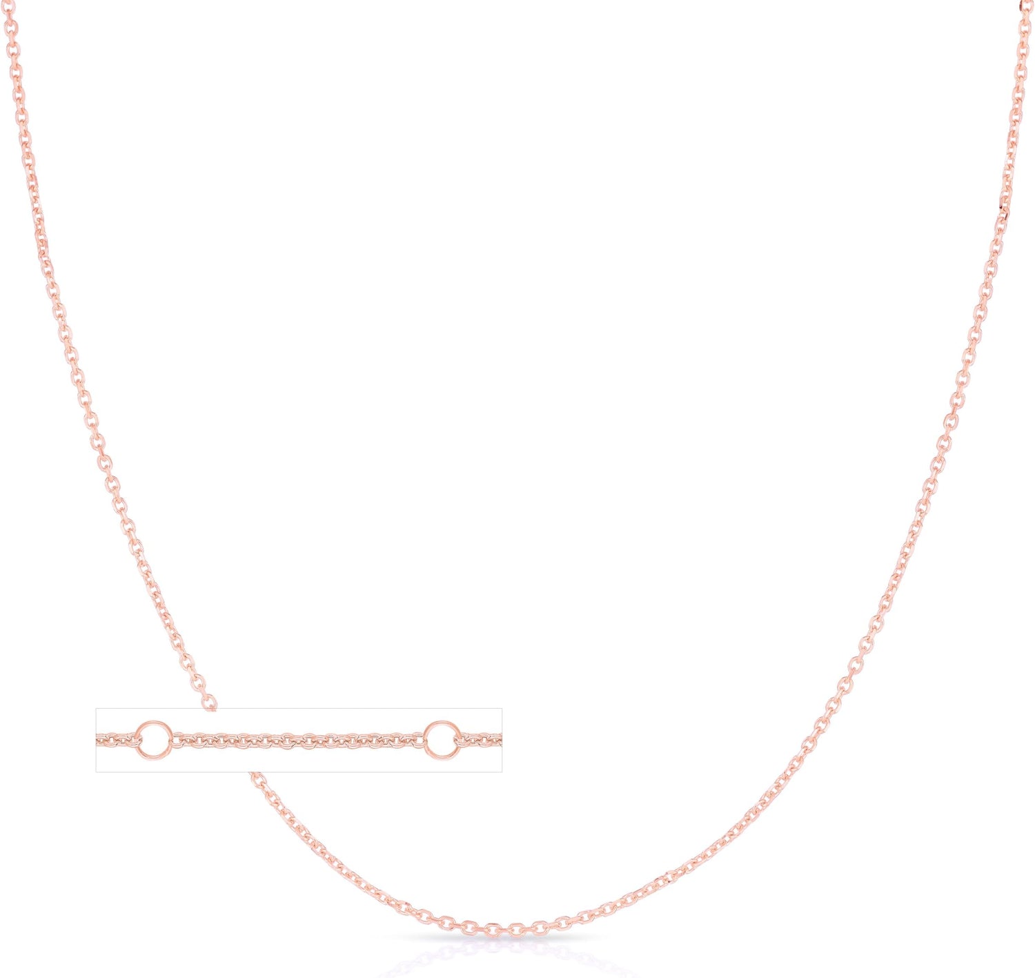 14k Solid Rose Gold 0.80mm Double Extendable Diamond Cut Cable Chain Adjustable Necklace, 16