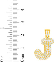 Load image into Gallery viewer, 10k Yellow Gold 0.7&quot; Pave CZ Personalized Bubble Alphabet Letter A - Z Initial Charm Pendant with optional Chain Necklace

