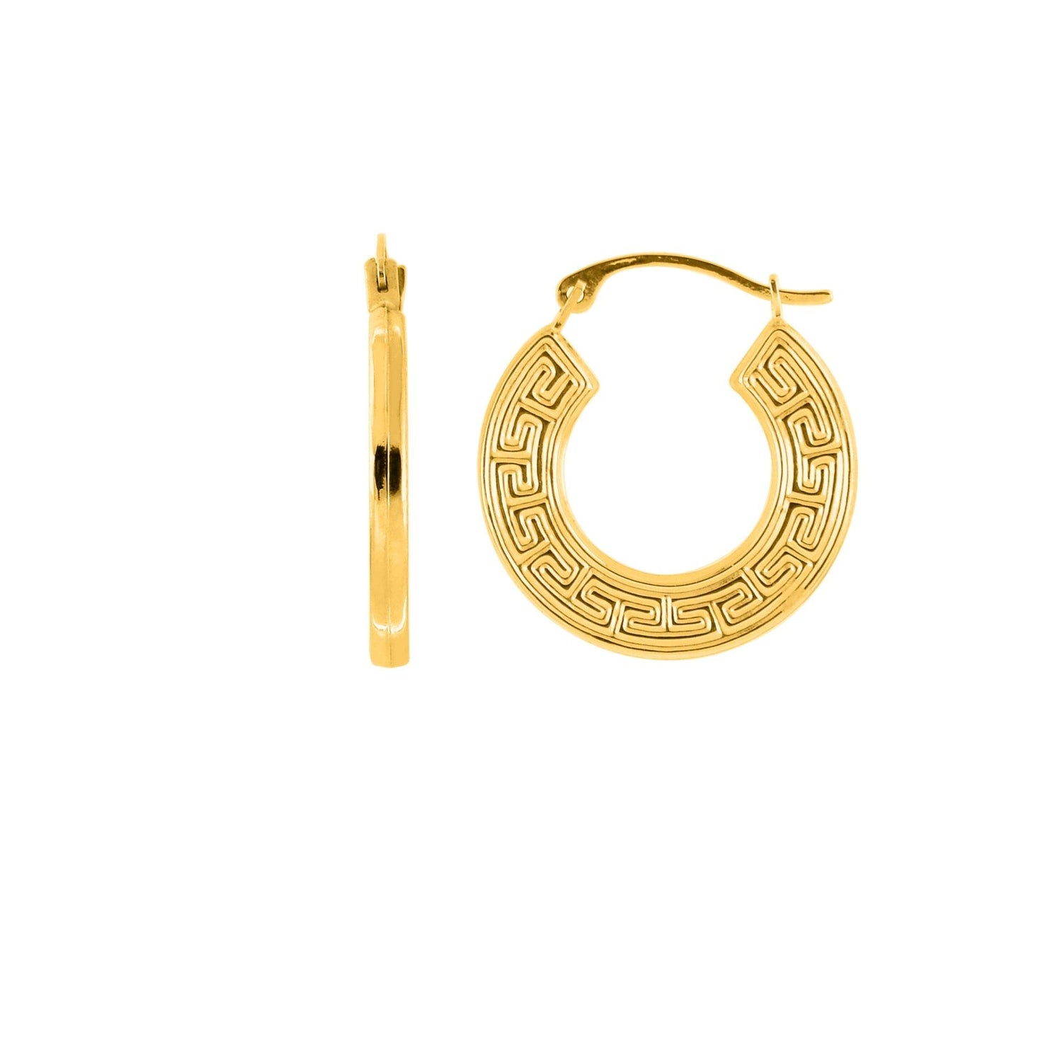 14k Yellow Gold 10mm Small Greek Key Hoop Earrings