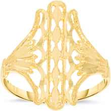 Load image into Gallery viewer, 10k Yellow Gold 20.2mm Oval Diamond Cut Openwork Filigree Ring
