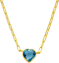 Load image into Gallery viewer, Floreo 14k Yellow Gold Paperclip Chain Heart Gemstone Necklace 18 Inch
