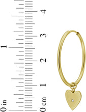 Load image into Gallery viewer, 14k Yellow Gold 32.8mm x 8mm CZ Heart Charm Hoop Earrings
