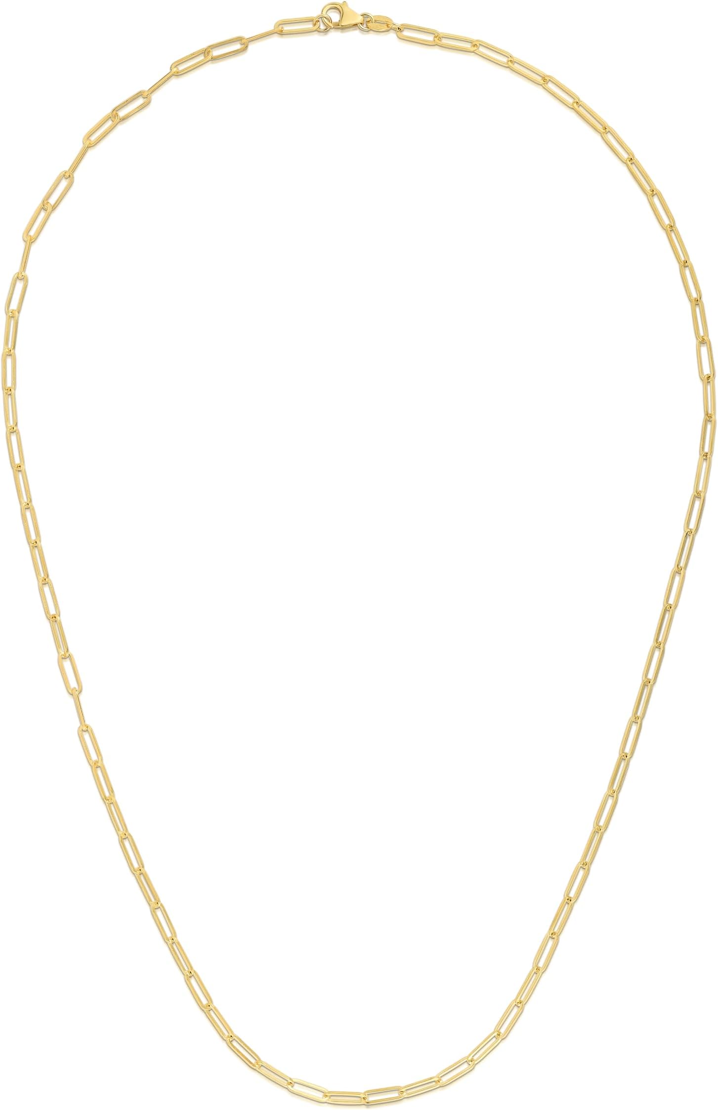 14k Yellow Gold 2.5mm Solid Paperclip Link Chain Necklace