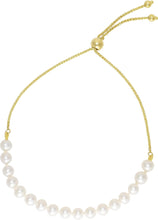 Load image into Gallery viewer, 14k Yellow Gold 4mm Cultured Pearl Bolo Link Friendship Bracelet, Adjustable to 9.25 Inch
