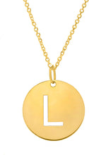 Load image into Gallery viewer, 14k Yellow Gold 0.6&quot; Disc Alphabet Letter A - Z Initial Charm Pendant with Extendable Adjustable Chain Necklace
