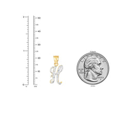 Load image into Gallery viewer, 10k Yellow Gold and White Gold Two-Tone 21.5mm Cursive Personalized Alphabet A-Z Initial Pendant with Optional 1.1mm Solid Cable Chain, 18 Inch
