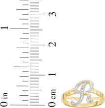 Load image into Gallery viewer, 10k Two-Tone Yellow Gold and White Gold 8.5mm Personalized A-Z Initial Cursive Letter Ring, Sizes 3 - 10
