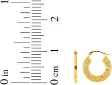 Load image into Gallery viewer, 14k Yellow Gold 10mm Small Greek Key Hoop Earrings
