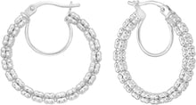 Load image into Gallery viewer, 14k White Gold 24mm Ice Chain Round Hoop Earrings
