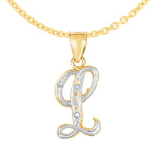 Load image into Gallery viewer, 10k Yellow Gold and White Gold Two-Tone 21.5mm Cursive Personalized Alphabet A-Z Initial Pendant with Optional 1.1mm Solid Cable Chain, 18 Inch
