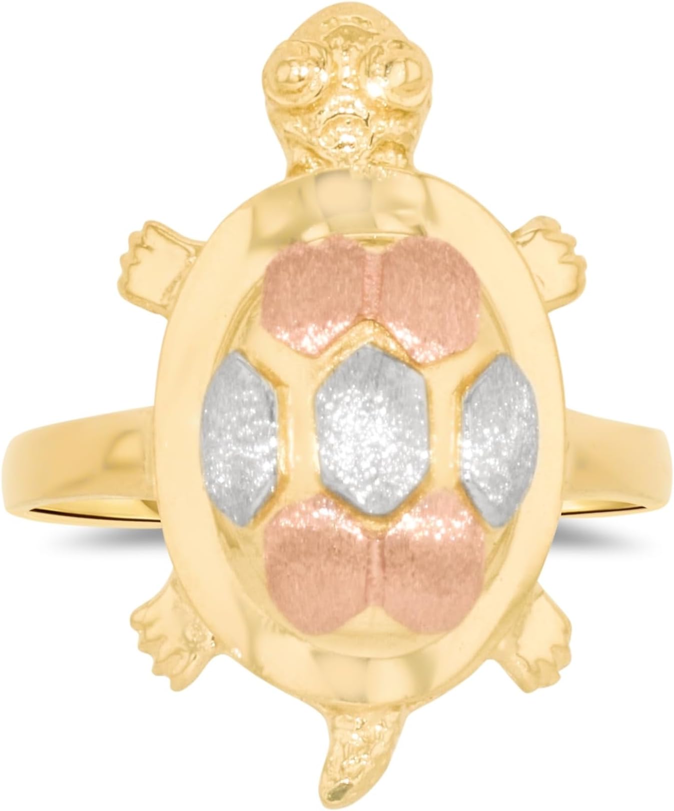 10k Yellow Gold 22mm Turtle Tri-Tone Ring, Sizes 4 - 10