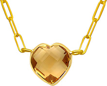 Load image into Gallery viewer, Floreo 14k Yellow Gold Paperclip Chain Heart Gemstone Necklace 18 Inch
