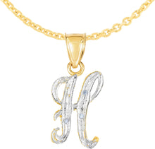 Load image into Gallery viewer, 10k Yellow Gold and White Gold Two-Tone 21.5mm Cursive Personalized Alphabet A-Z Initial Pendant with Optional 1.1mm Solid Cable Chain, 18 Inch
