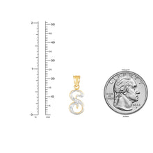Load image into Gallery viewer, 10k Yellow Gold and White Gold Two-Tone 21.5mm Cursive Personalized Alphabet A-Z Initial Pendant with Optional 1.1mm Solid Cable Chain, 18 Inch
