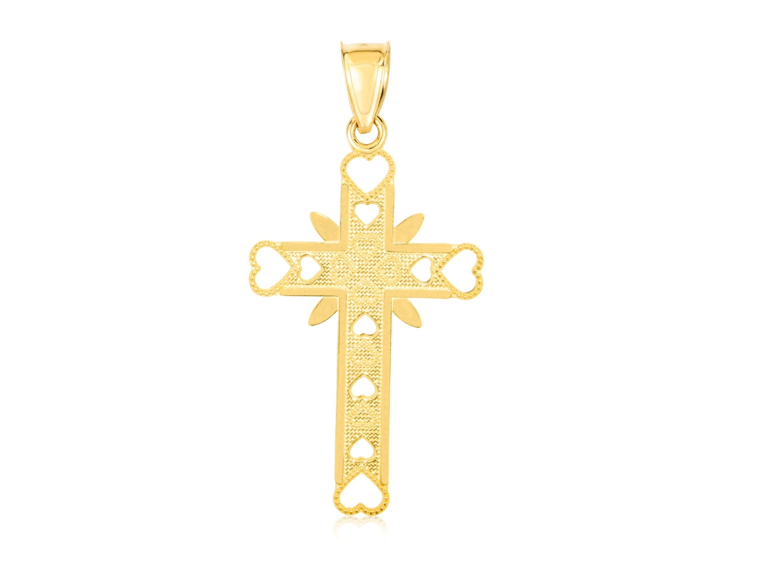 10k Yellow Gold Heart Motif Theme Cross Religious Pendant
