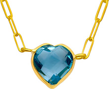 Load image into Gallery viewer, Floreo 14k Yellow Gold Paperclip Chain Heart Gemstone Necklace 18 Inch
