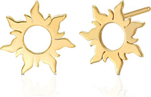 Load image into Gallery viewer, 14k Yellow Gold 12mm Flaring Sun Stud Earrings

