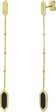Load image into Gallery viewer, 14k Yellow Gold 57mm Mother of Pearl, Onyx or Malachite Hexagon Drop Gemstone Earrings
