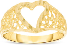 Load image into Gallery viewer, 10k Yellow Gold 9mm Center Heart Shank Openwork Filigree Ring

