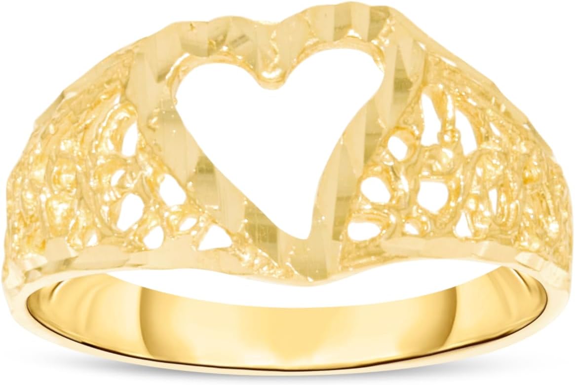 10k Yellow Gold 9mm Center Heart Shank Openwork Filigree Ring