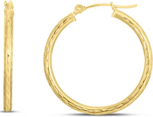 Load image into Gallery viewer, 14k Yellow Gold 2mm Diamond Cut Tube Hoop Earrings
