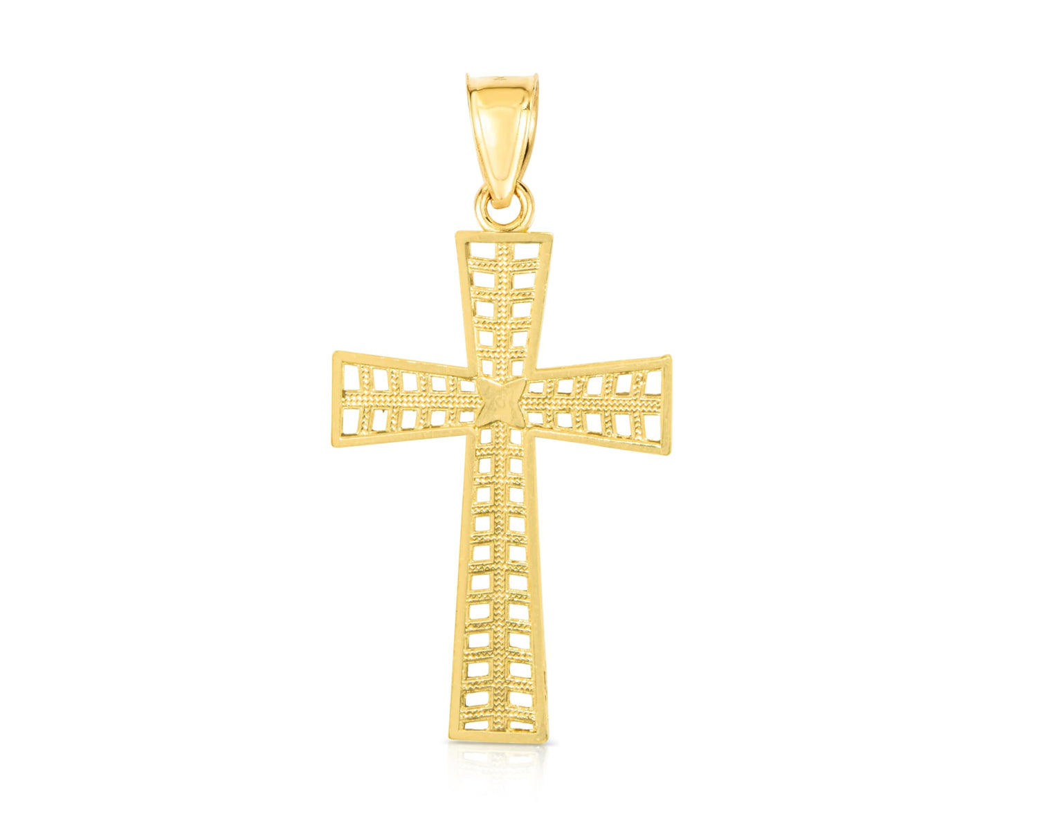 10k Yellow Gold Perforated Design Cross Religious Pendant