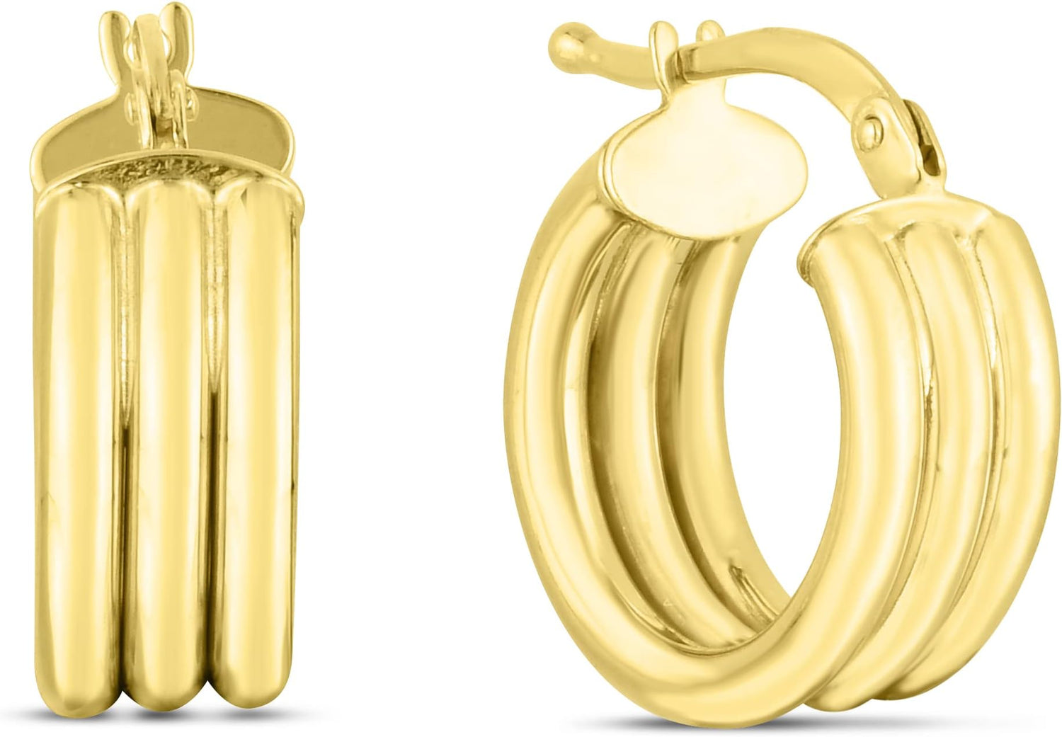 14k Yellow Gold 10mm Small Triple Row Round Hoop Earrings