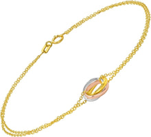 Load image into Gallery viewer, 14k Tri-Color Gold 8.5mm Trinity Ring Charm Link Bracelet, 7.5 Inch
