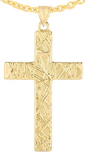 Load image into Gallery viewer, 14k Yellow Gold 1.7&quot; Rugged Cross Charm Pendant with optional Adjustable Chain Necklace
