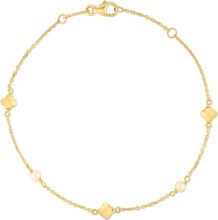 Load image into Gallery viewer, 14k Yellow Gold 8.3mm Cultured Gold Pearl &amp; Clover Station Link Bracelet, Adjustable 6.25" - 7 Inch
