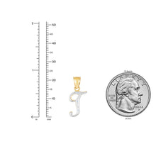 Load image into Gallery viewer, 10k Yellow Gold and White Gold Two-Tone 21.5mm Cursive Personalized Alphabet A-Z Initial Pendant with Optional 1.1mm Solid Cable Chain, 18 Inch
