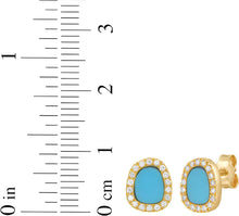 Load image into Gallery viewer, Italian 0.18cttw Diamond 14k Yellow Gold 9mm Freeform Turquoise Cushion Stud Earrings
