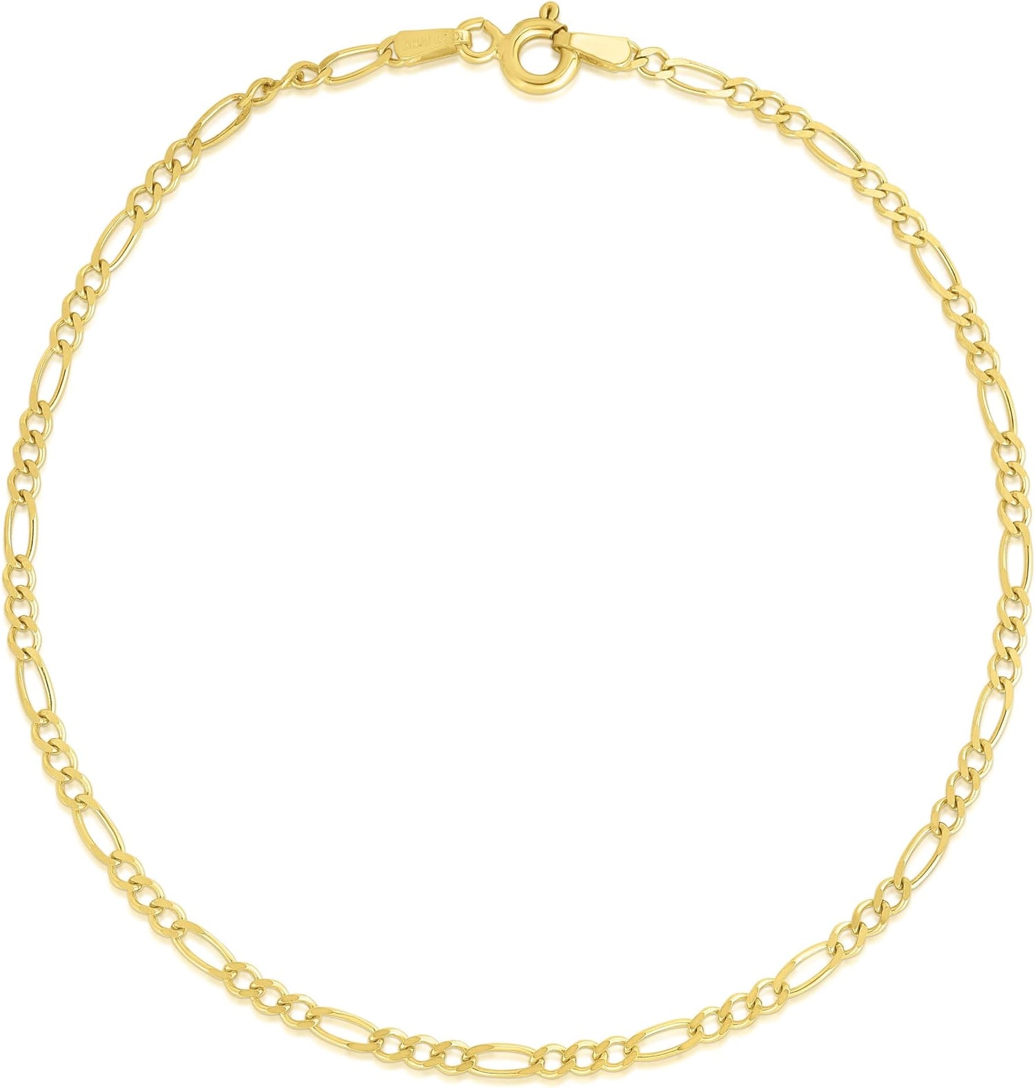 14k Yellow Gold 2mm Solid Figaro Chain Bracelet