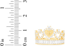 Load image into Gallery viewer, 10k Yellow Gold 13mm CZ Heart Crown Openwork Baguette Ring, Sizes 4 - 11
