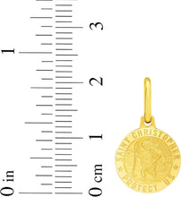 Load image into Gallery viewer, Italian 14k Yellow Gold 12mm Saint St. Christopher San Cristóbal Protect Us Medallion Religious Charm Pendant with Optional Necklace,  16-17-18 Inch

