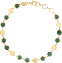 Load image into Gallery viewer, 14k Yellow Gold 5mm Natural Onyx, Malachite or Turquoise Gemstone Round Mirror Link Bracelet, Adjustable 6.5" - 7.25 Inch
