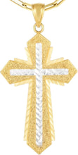 Load image into Gallery viewer, 14k Yellow Gold 1.5&quot; Triple Layered Two-Tone Cross Charm Pendant with optional Adjustable Chain Necklace
