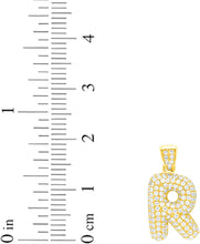 Load image into Gallery viewer, 10k Yellow Gold 0.5&quot; Pave CZ Personalized Bubble Alphabet Letter A - Z Initial Charm Pendant with optional Chain Necklace
