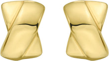 Load image into Gallery viewer, 14k Yellow Gold 18mm Puffed Crossed Overlap C-Hoop Earrings
