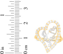 Load image into Gallery viewer, 10k Yellow Gold 22.5mm Curved Heart CZ Two-Tone I Love You Ring, Sizes 4-11
