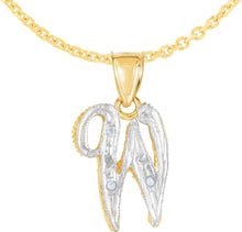 Load image into Gallery viewer, 10k Yellow Gold and White Gold Two-Tone 21.5mm Cursive Personalized Alphabet A-Z Initial Pendant with Optional 1.1mm Solid Cable Chain, 18 Inch
