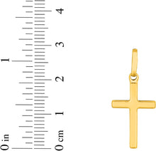 Load image into Gallery viewer, 14k Yellow Gold 0.8" Classic Square Edged Cross Charm Pendant with optional Adjustable Chain Necklace
