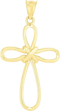 Load image into Gallery viewer, 14k Yellow Gold 1.6&quot; Wire Knotted Cross Charm Pendant with optional Adjustable Chain Necklace
